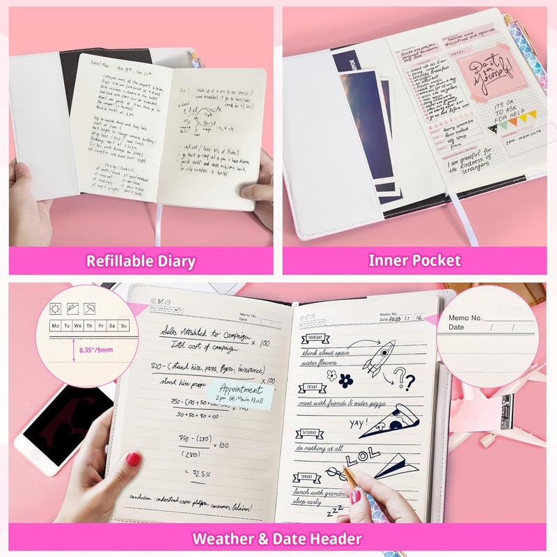 Beadsky Diary with Lock for Girls and Women, Refillable Secret Journal with Lock, Back to School Supplies for Teen Girls, Password Locked Diary Notebook, Aesthetic Journal Kit with Pen, Cute Stuff Christmas Gifts, Pink - Image 4